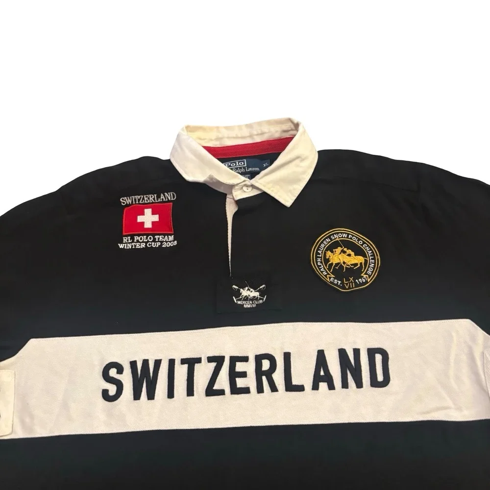 Polo Ralph Lauren Switzerland 08 Winter Cup Snow Polo Rugby Shirt Mens XL‎ Black